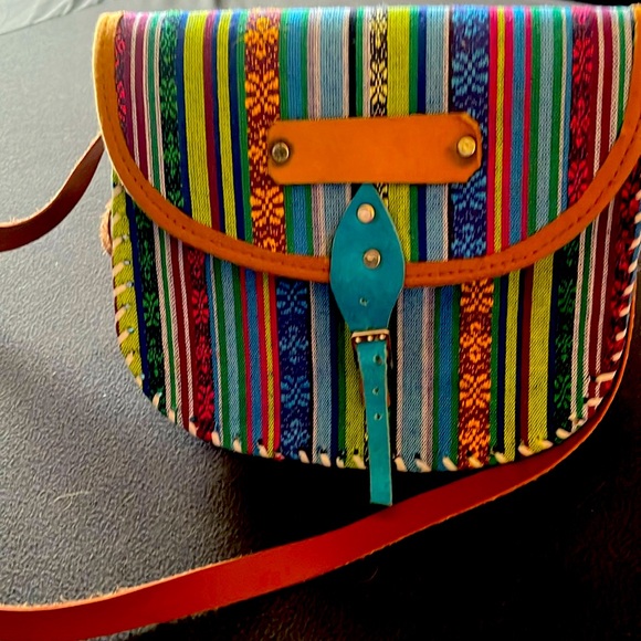Handbags - Rustic hanging purse handmade vibrant color